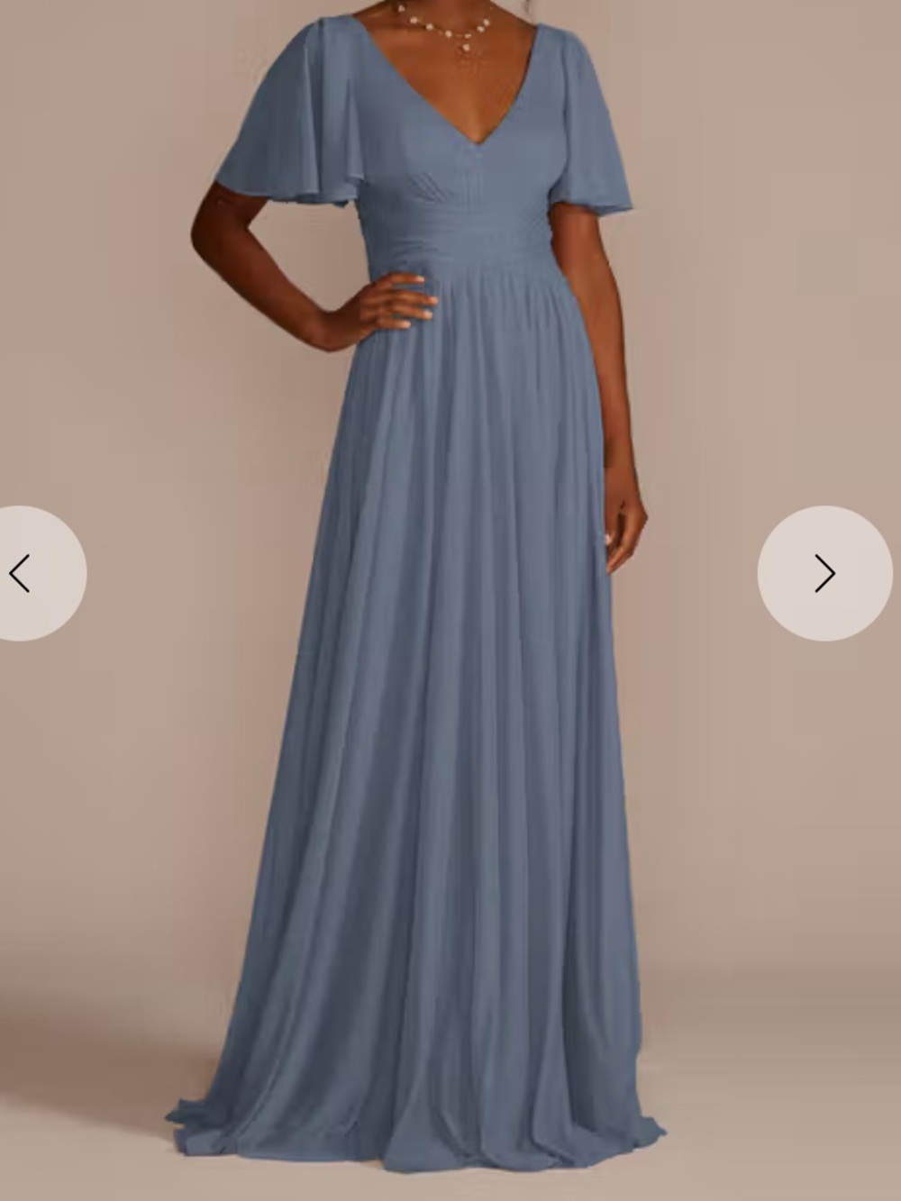 David’s Bridal DB Celebration- Flutter Sleeve V-Neck Maxi Dress in Dusty Blue